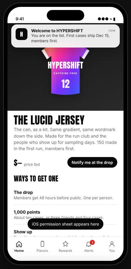 Prototype gear screen with the Lucid jersey