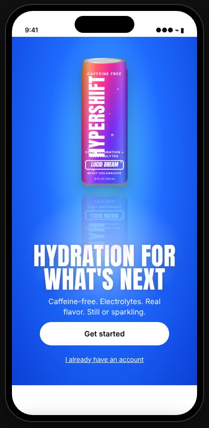 Prototype splash screen with a Lucid Dream can on a blue backdrop