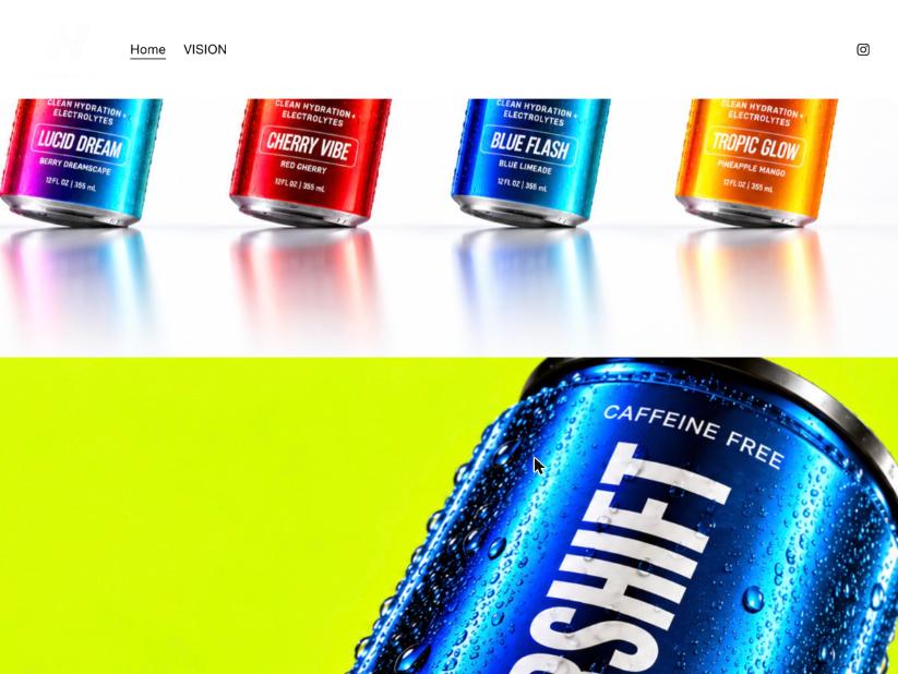 Four cans in a row: Lucid Dream, Cherry Vibe, Blue Flash, Tropic Glow